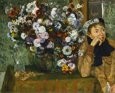 A Woman Seated beside a Vase of Flowers Edgar Degas